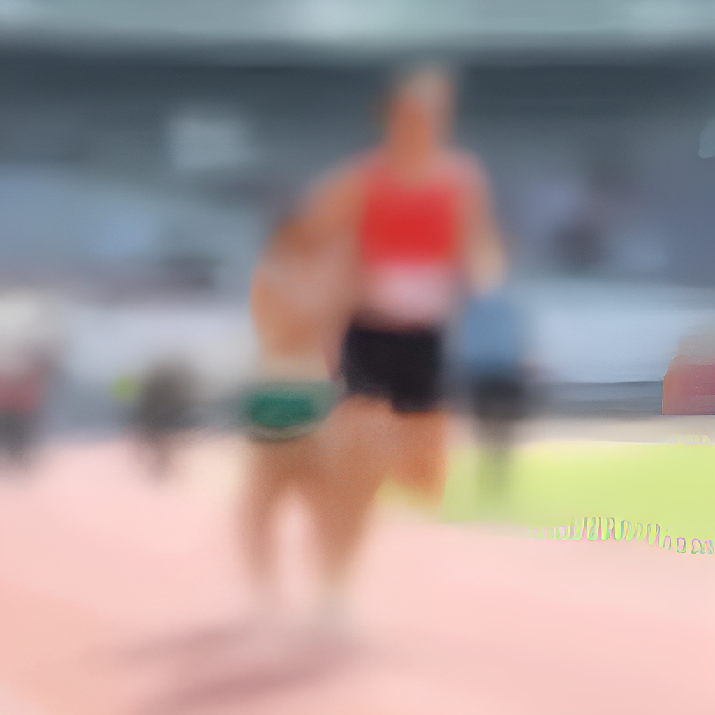 A dynamic shot of a track and field athlete competing during the Memorial Van Damme event at the King Baudouin Stadium, with blurred action and clear stadium background.