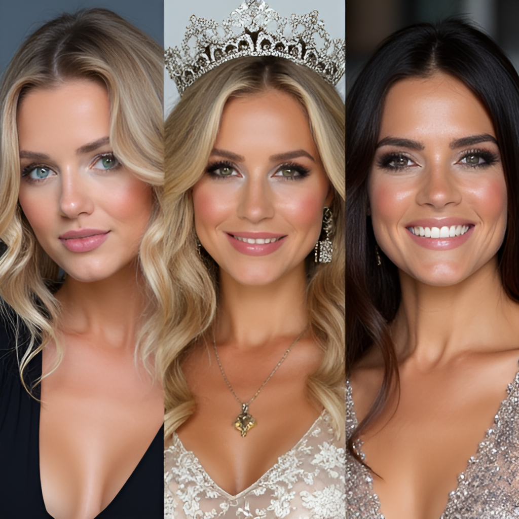 An image representing the multifaceted career of Tanja Dexters, possibly a collage of her different roles (Miss Belgium, singer, TV personality).