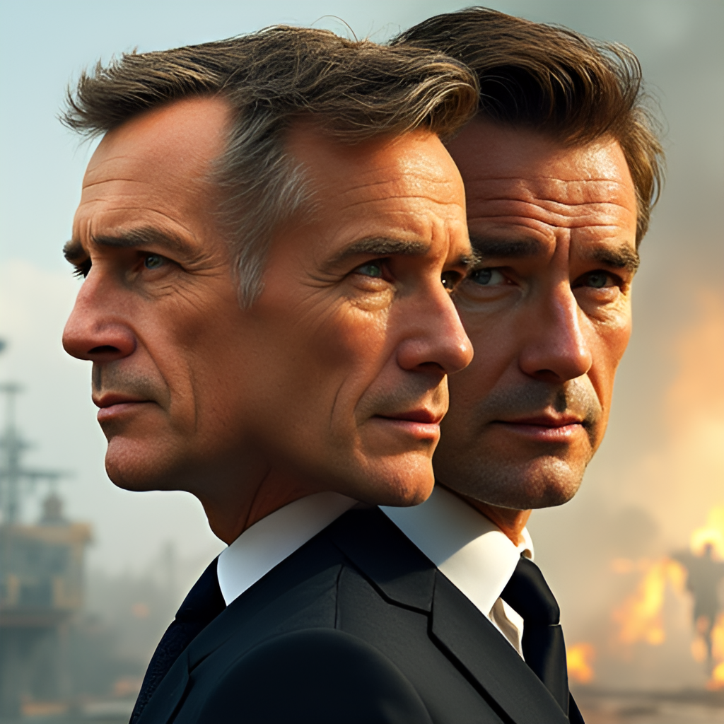 A dynamic montage showing faces of different actors who played James Bond (Sean Connery, Roger Moore, Pierce Brosnan, Daniel Craig) blended together, representing the evolution of the character across eras. Include subtle hints of iconic gadgets or film scenes in the background.