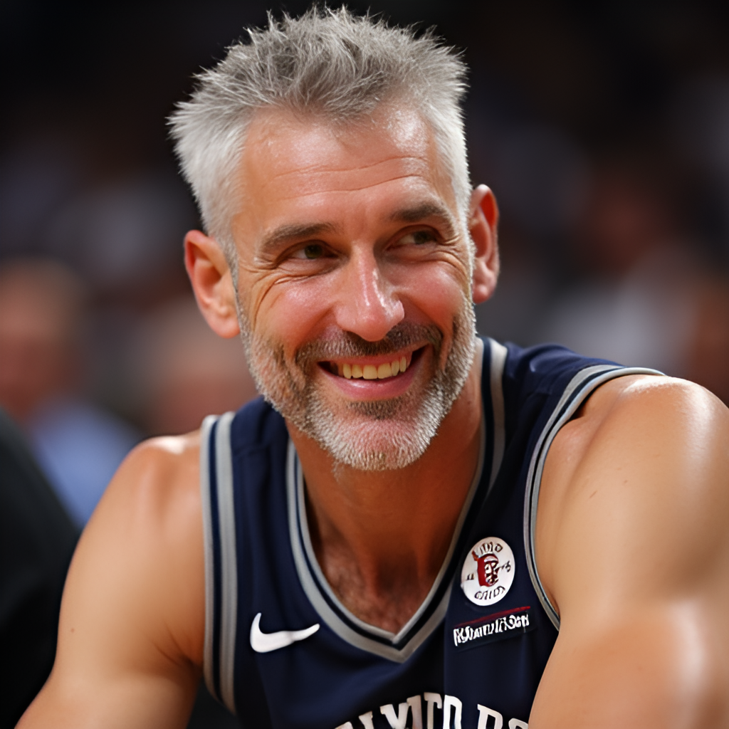 A portrait photo of Zizou Bergs smiling and looking determined, perhaps sitting courtside or during a press conference, conveying his personality and mental strength.
